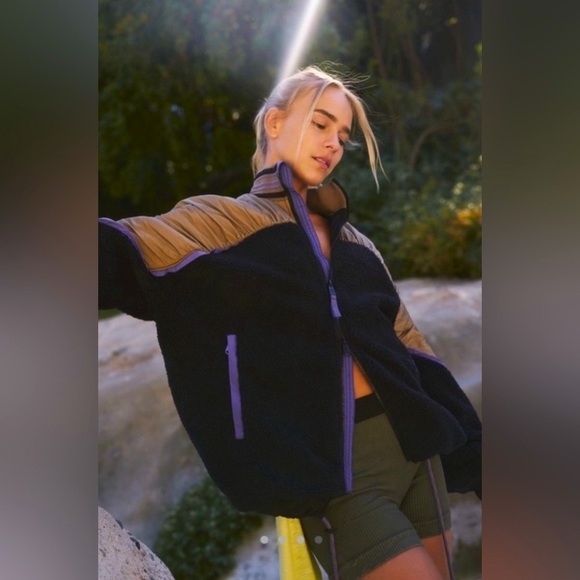 Free People Wild And Free Fleece Coat Black Combo - Picture 2 of 15